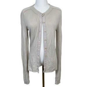 Inhabit 100% Cashmere Cardigan Sweater Women M Beige Button Front Ribbed